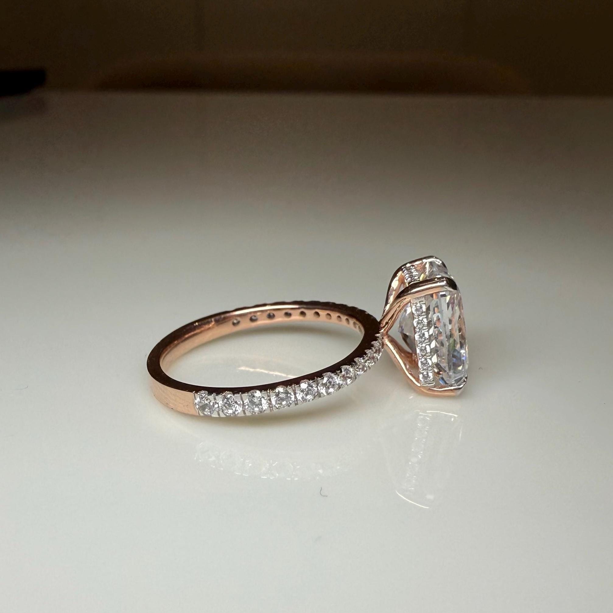 3.30ct Radiant Cut Lab Grown Diamond Engagement Ring | 14K Gold Hidden Halo