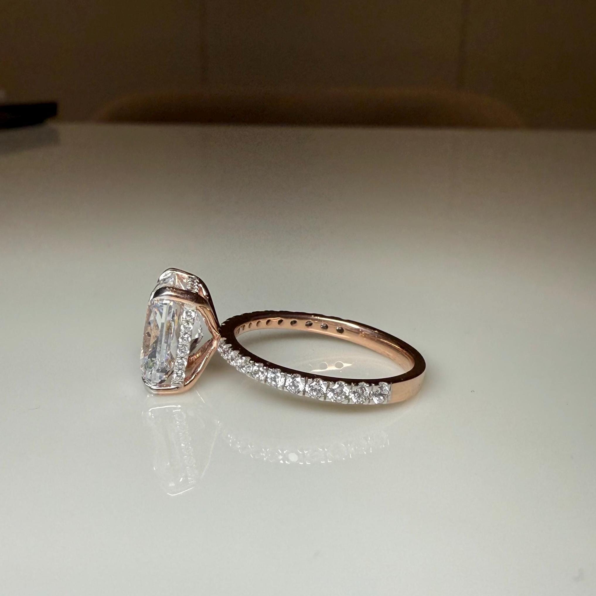 3.30ct Radiant Cut Lab Grown Diamond Engagement Ring | 14K Gold Hidden Halo