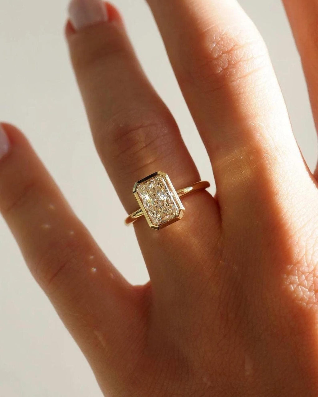 3ct Radiant Lab Diamond Ring | 14K Gold Bezel Solitaire (IGI Certified)