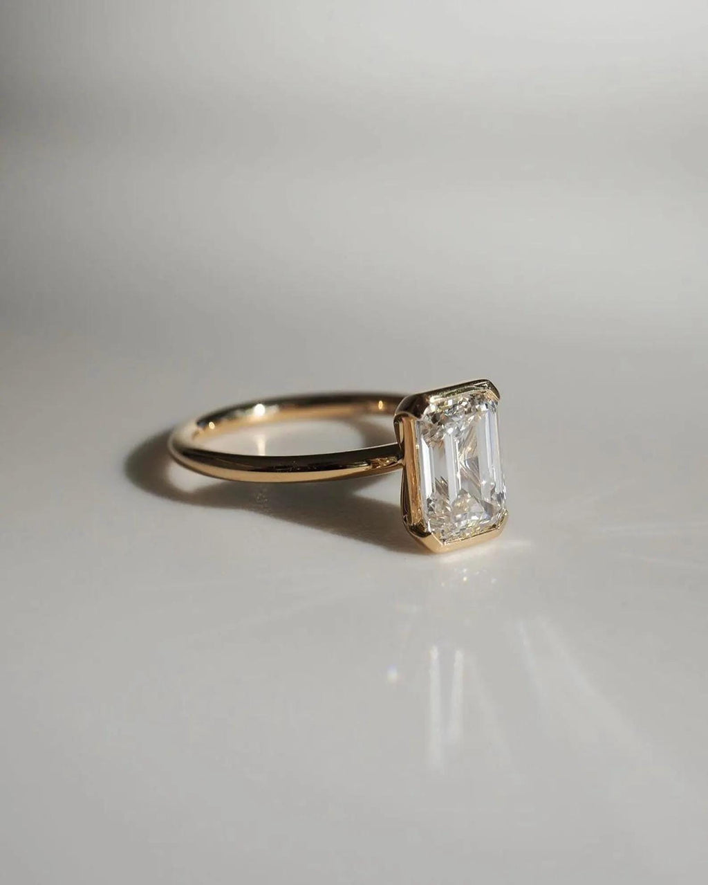 2ct Emerald Cut Lab Diamond Engagement Ring | 14K Gold Half Bezel, IGI Certified