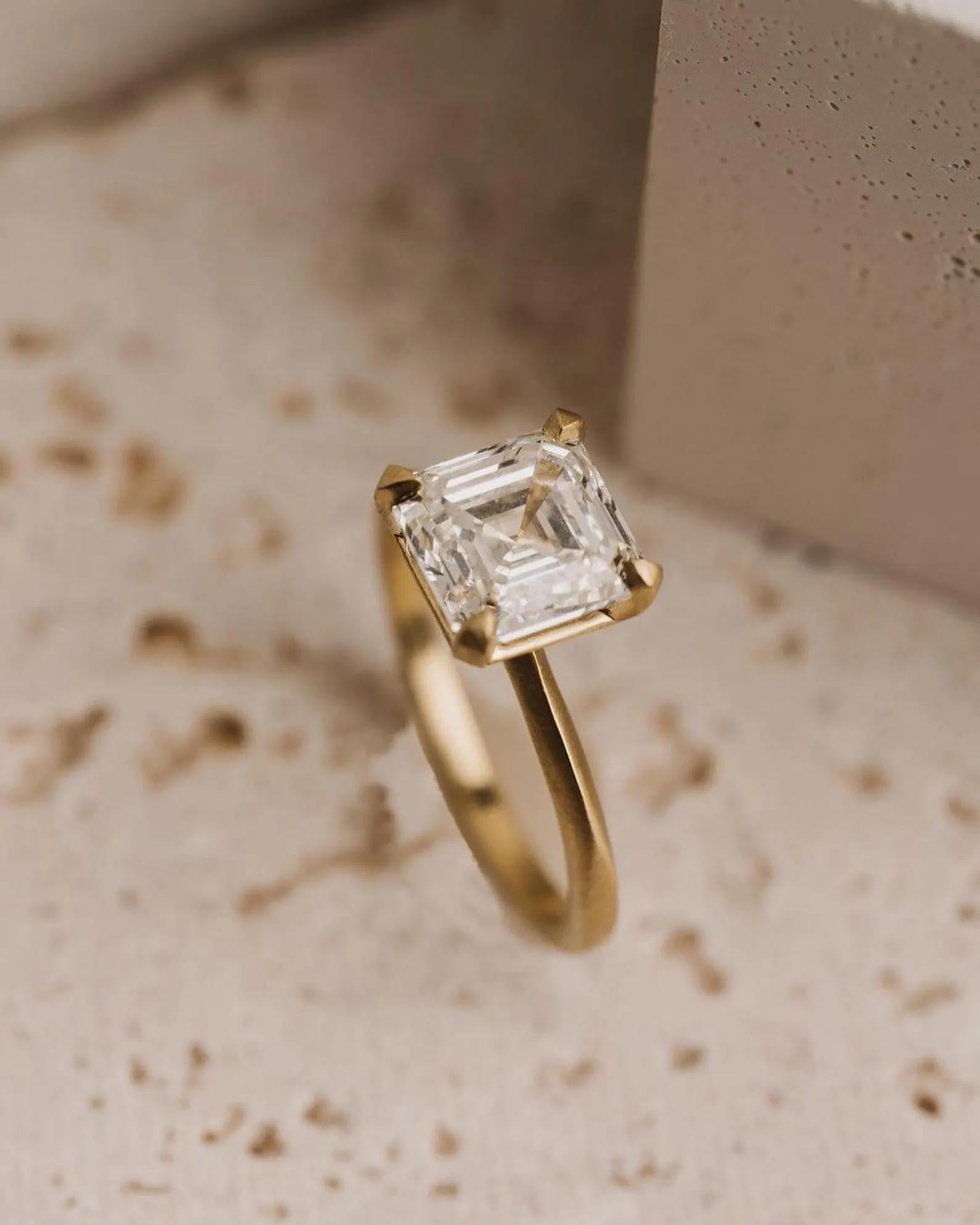 2ct Asscher Cut Lab Diamond Engagement Ring | 14K Gold Solitaire, IGI Certified
