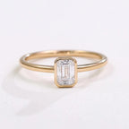 1ct Emerald Cut Lab Grown Diamond Ring | 14K Gold Bezel Solitaire