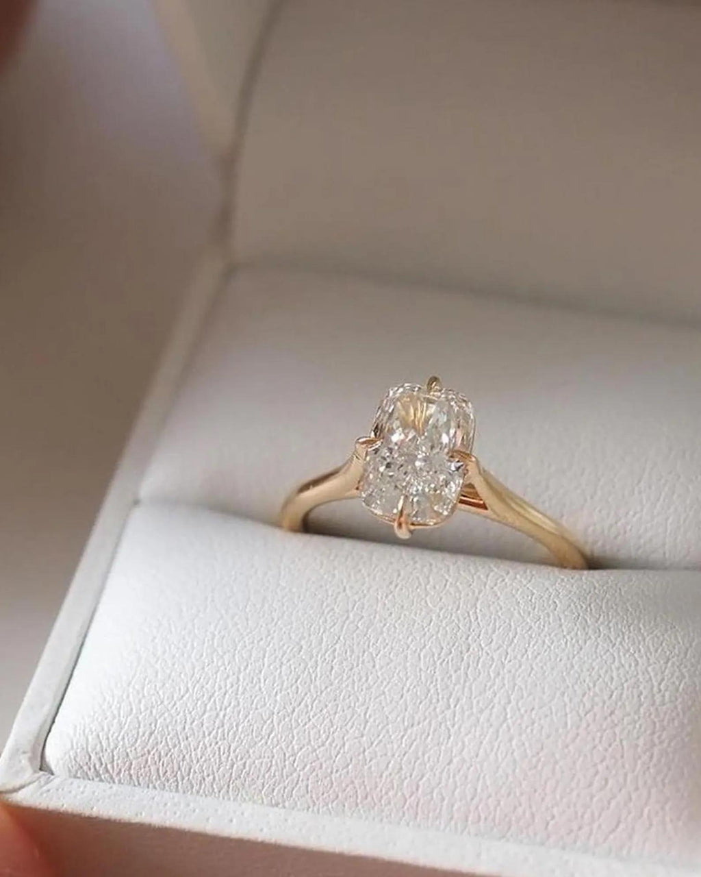Elongated Cushion Cut Lab Grown Diamond Engagement Ring | 14K Gold Solitaire Ring | Modern Cushion Diamond Ring for Her