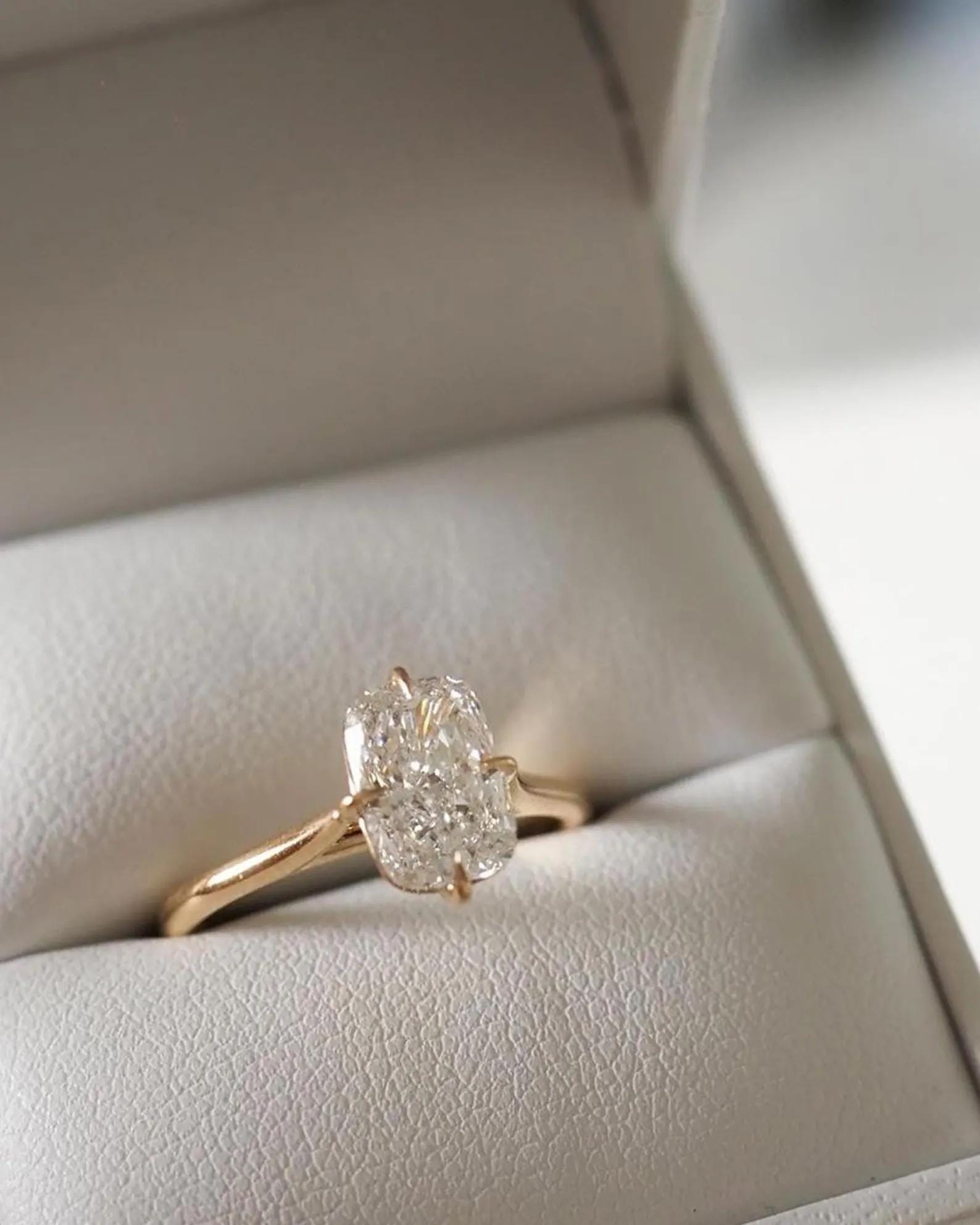Elongated Cushion Cut Lab Grown Diamond Engagement Ring | 14K Gold Solitaire Ring | Modern Cushion Diamond Ring for Her