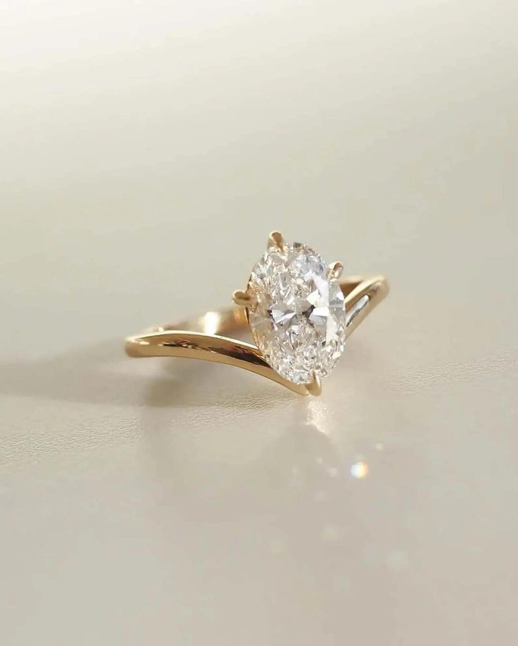 Oval Cut Lab Grown Diamond Engagement Ring | V Shape 14K Gold Chevron Solitaire Ring | Modern Minimal Bridal Ring