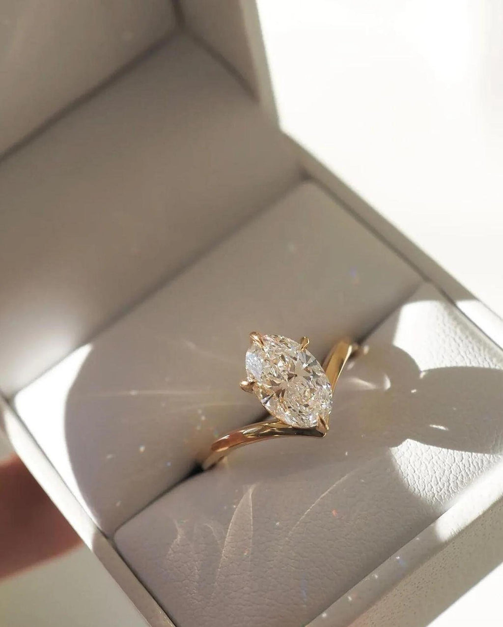 Oval Cut Lab Grown Diamond Engagement Ring | V Shape 14K Gold Chevron Solitaire Ring | Modern Minimal Bridal Ring