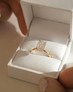 Emerald Cut Lab Grown Diamond Engagement Ring | 14K Gold Solitaire Ring | Minimalist Emerald Diamond Ring for Her