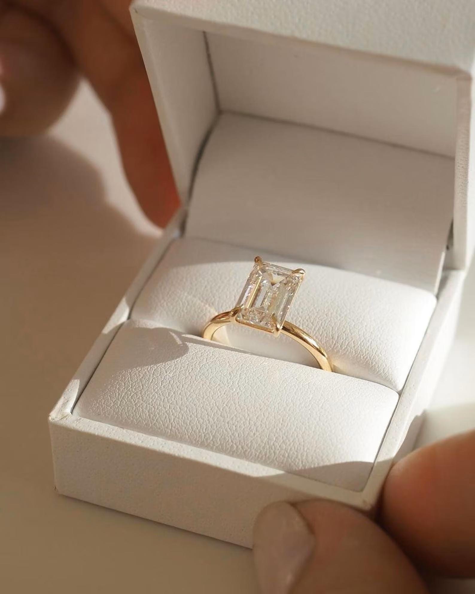 Emerald Cut Lab Grown Diamond Engagement Ring | 14K Gold Solitaire Ring | Minimalist Emerald Diamond Ring for Her