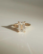 Emerald Cut Lab Grown Diamond Engagement Ring | 14K Gold Solitaire Ring | Minimalist Emerald Diamond Ring for Her