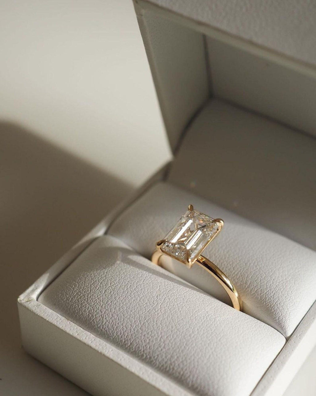 Emerald Cut Lab Grown Diamond Engagement Ring | 14K Gold Solitaire Ring | Minimalist Emerald Diamond Ring for Her