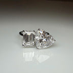 6CT Lab Grown Diamond Toi et Moi Ring: 14K Gold Heart & Emerald Cut