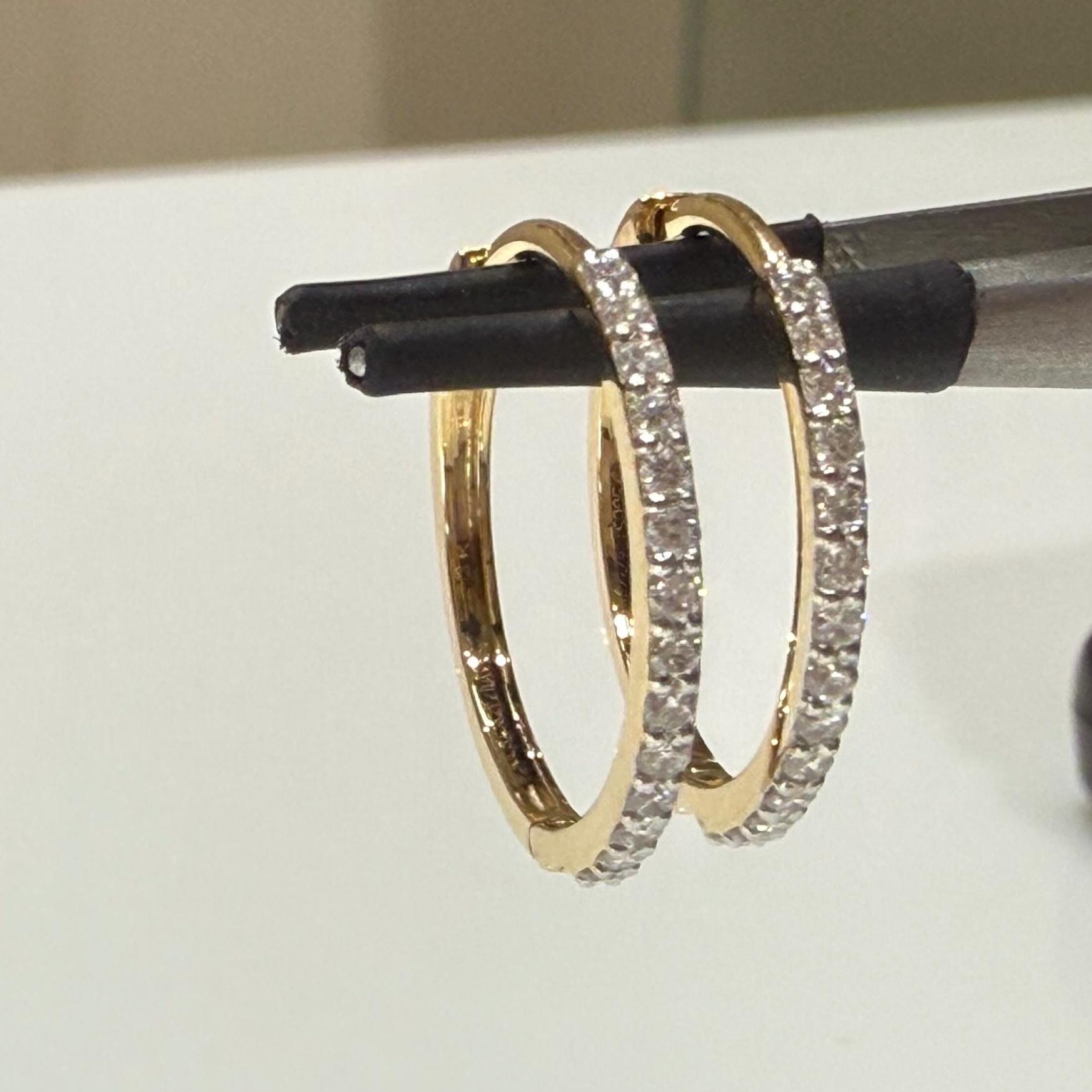 14K Gold Lab Grown Diamond Huggie Earrings | Pavé Hoop Pair