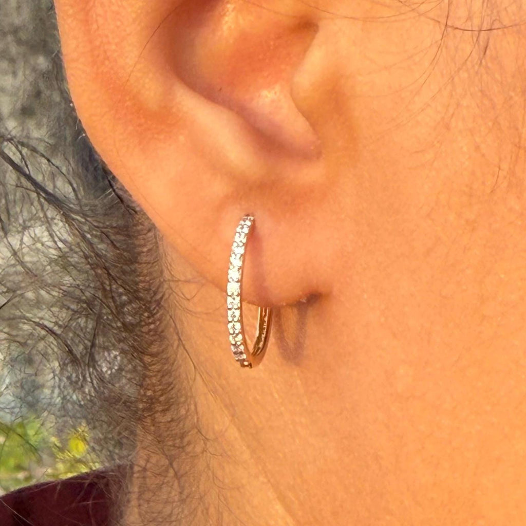 14K Gold Lab Grown Diamond Huggie Earrings | Pavé Hoop Pair