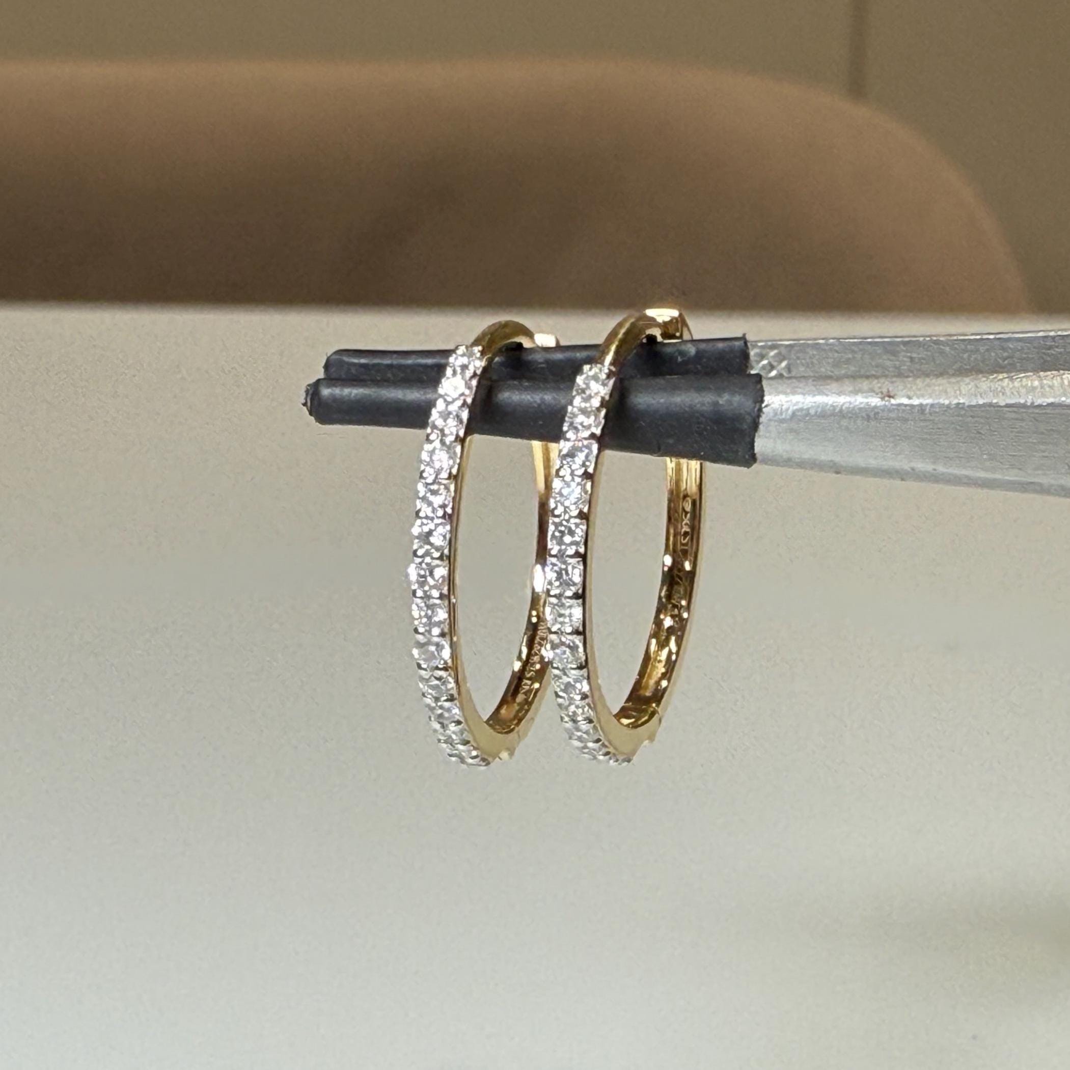 14K Gold Lab Grown Diamond Huggie Earrings | Pavé Hoop Pair