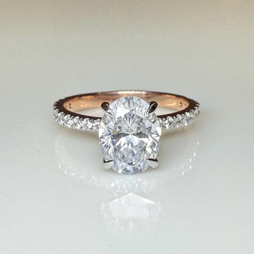 2.30ct Oval Lab Grown Diamond Engagement Ring | 14K Gold Hidden Halo Pavé Band