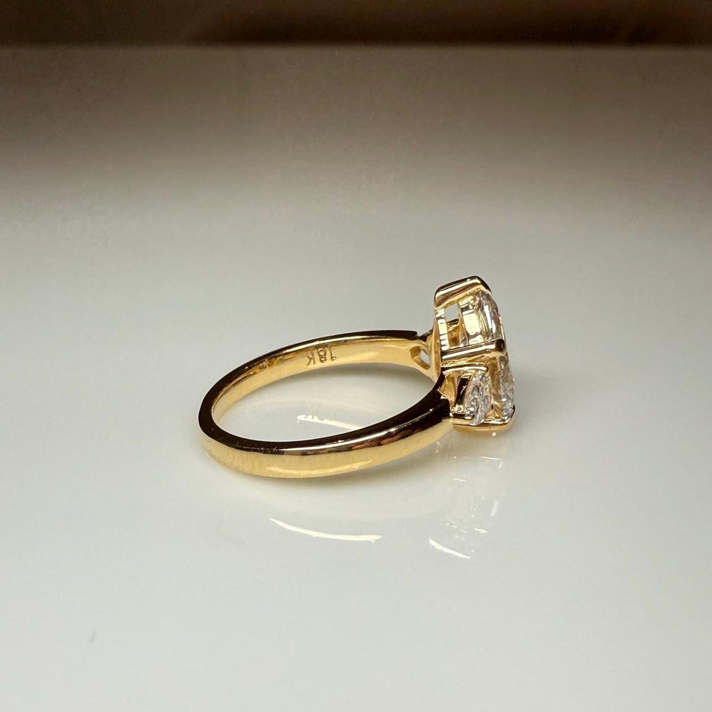 Pear Cut IGI Lab Grown Diamond Ring | 14K Gold Three Stone Engagement