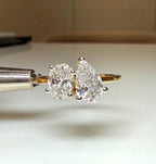 Lab Grown Diamond Toi et Moi Ring: 14K Gold Pear & Oval Cut Engagement Ring