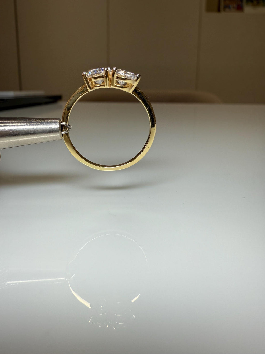 Lab Grown Diamond Toi et Moi Ring: 14K Gold Pear & Oval Cut Engagement Ring