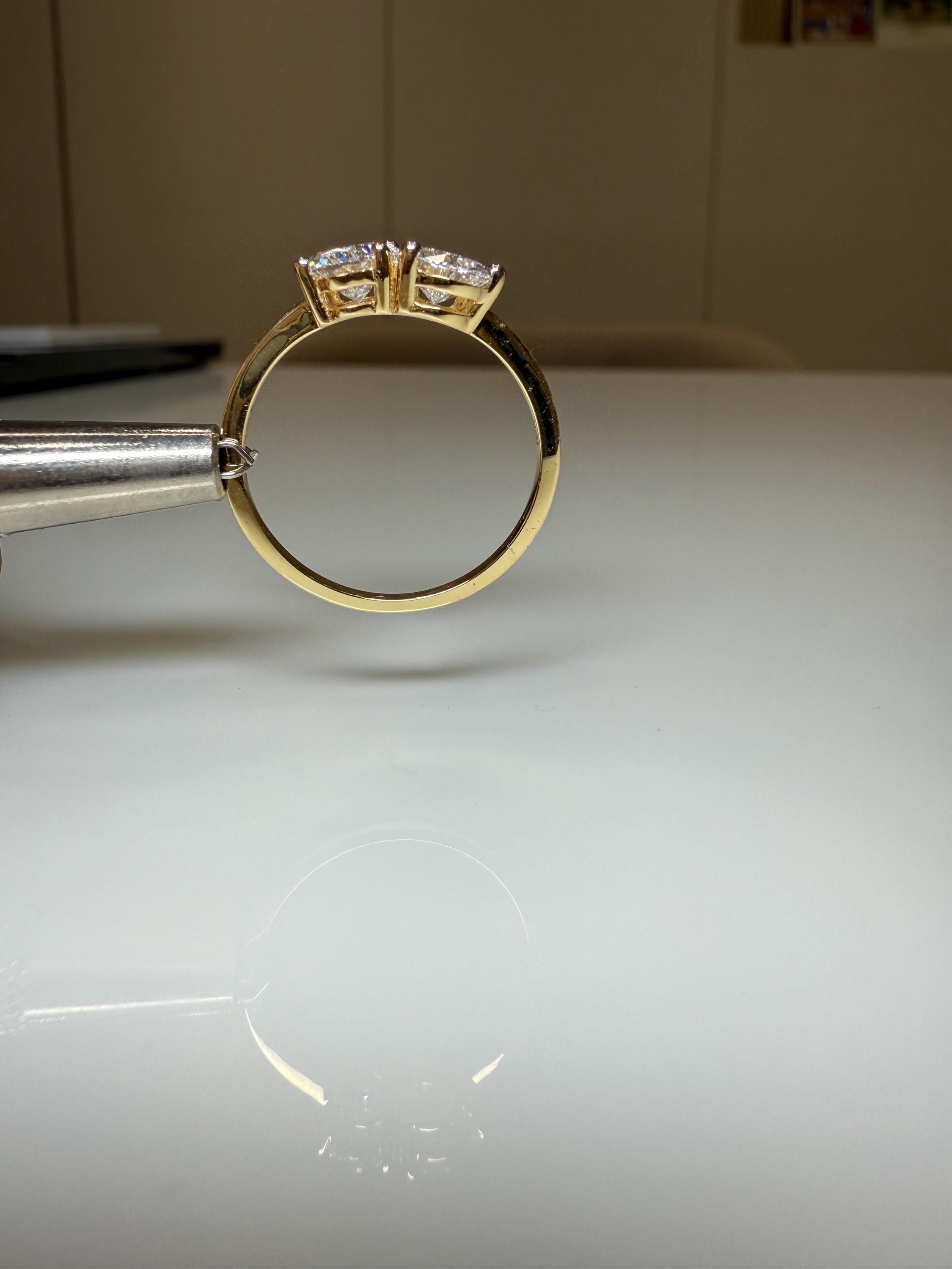 Lab Grown Diamond Toi et Moi Ring: 14K Gold Pear & Oval Cut Engagement Ring