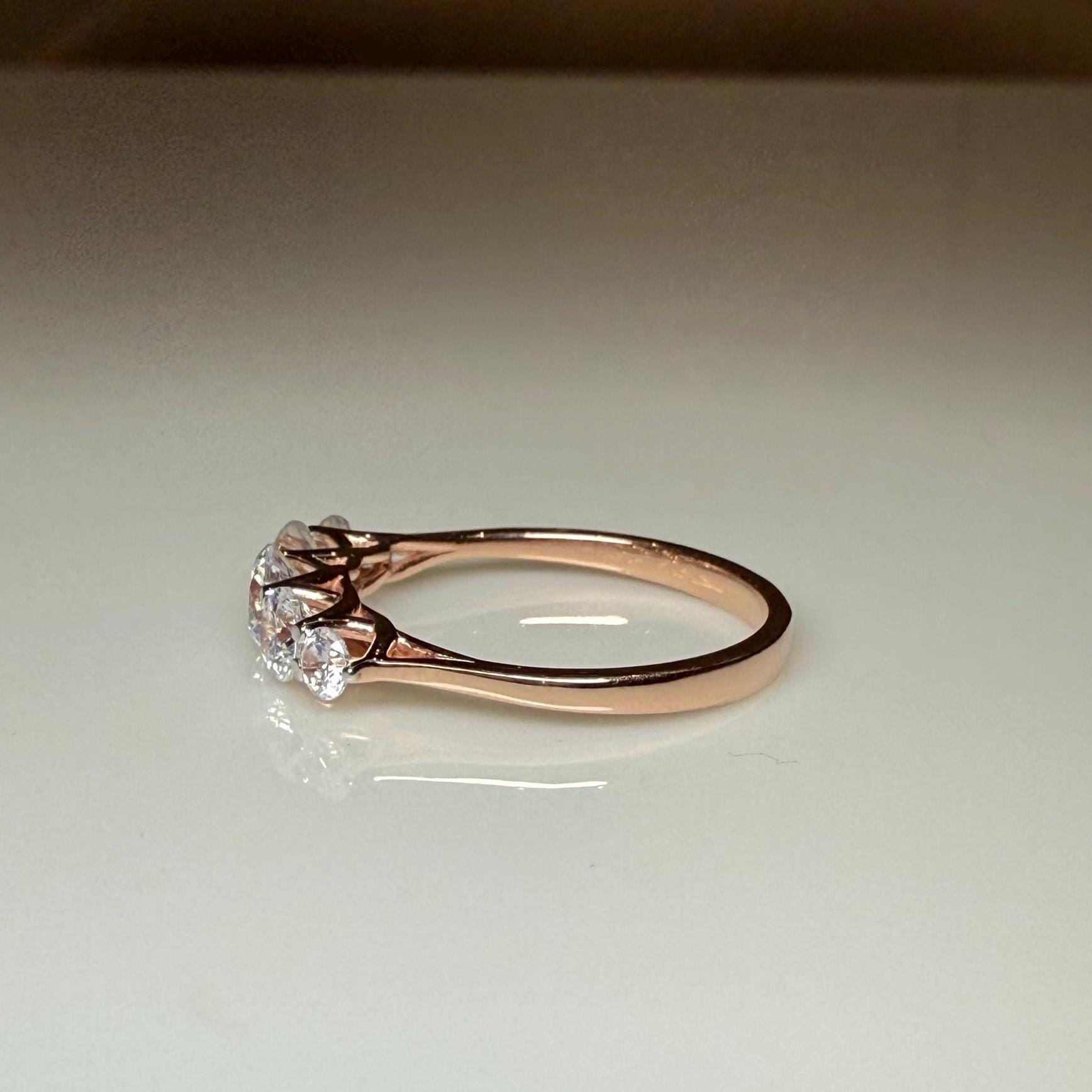 Round Lab Grown Diamond Ring | 14K Gold Trellis Anniversary Band