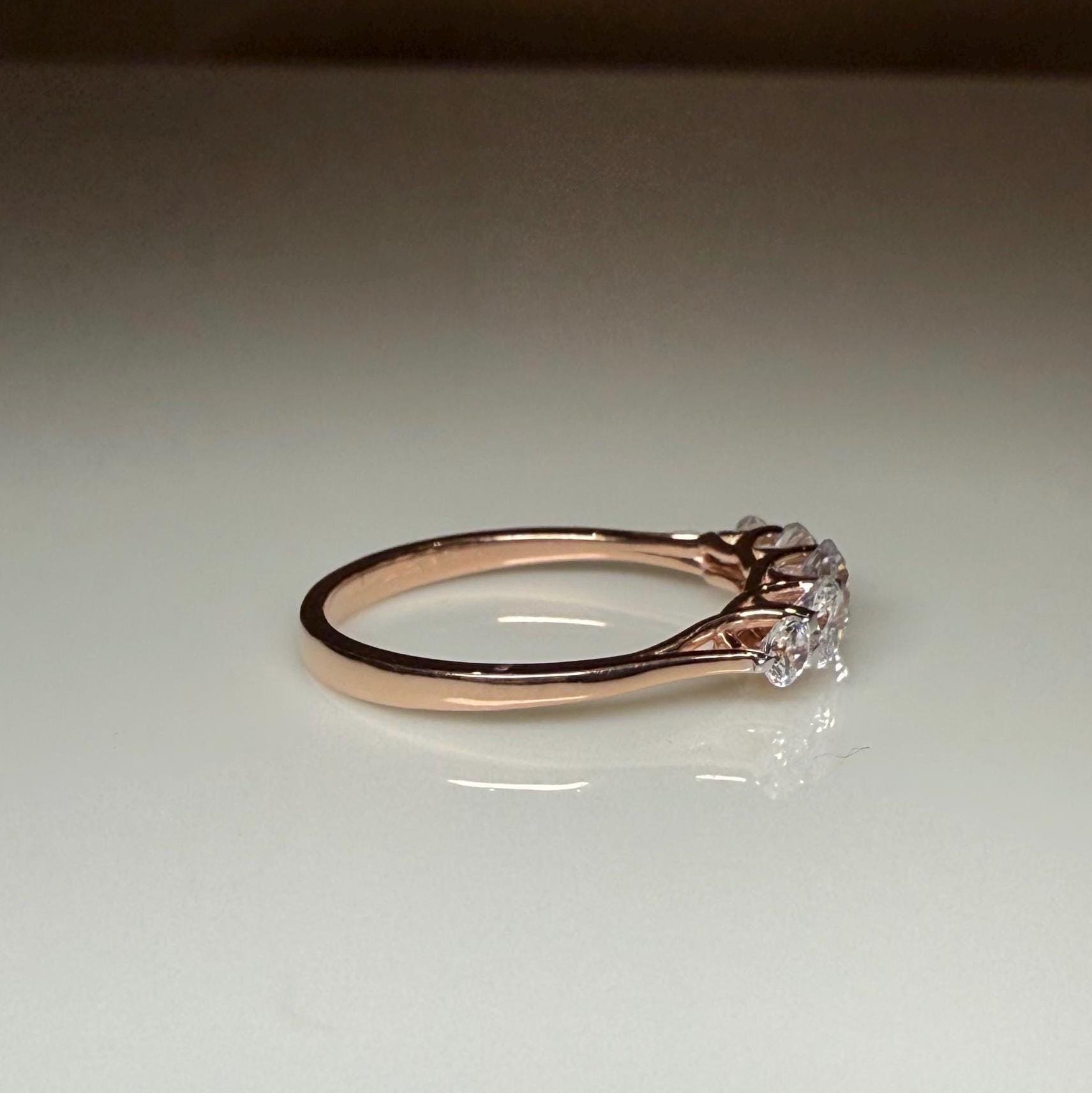 Round Lab Grown Diamond Ring | 14K Gold Trellis Anniversary Band