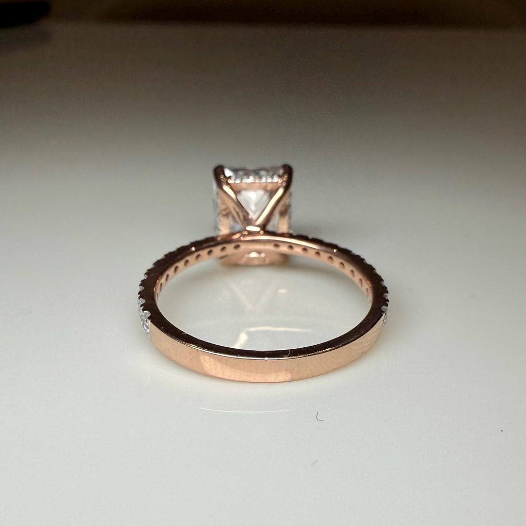 3.30ct Radiant Cut Lab Grown Diamond Engagement Ring | 14K Gold Hidden Halo