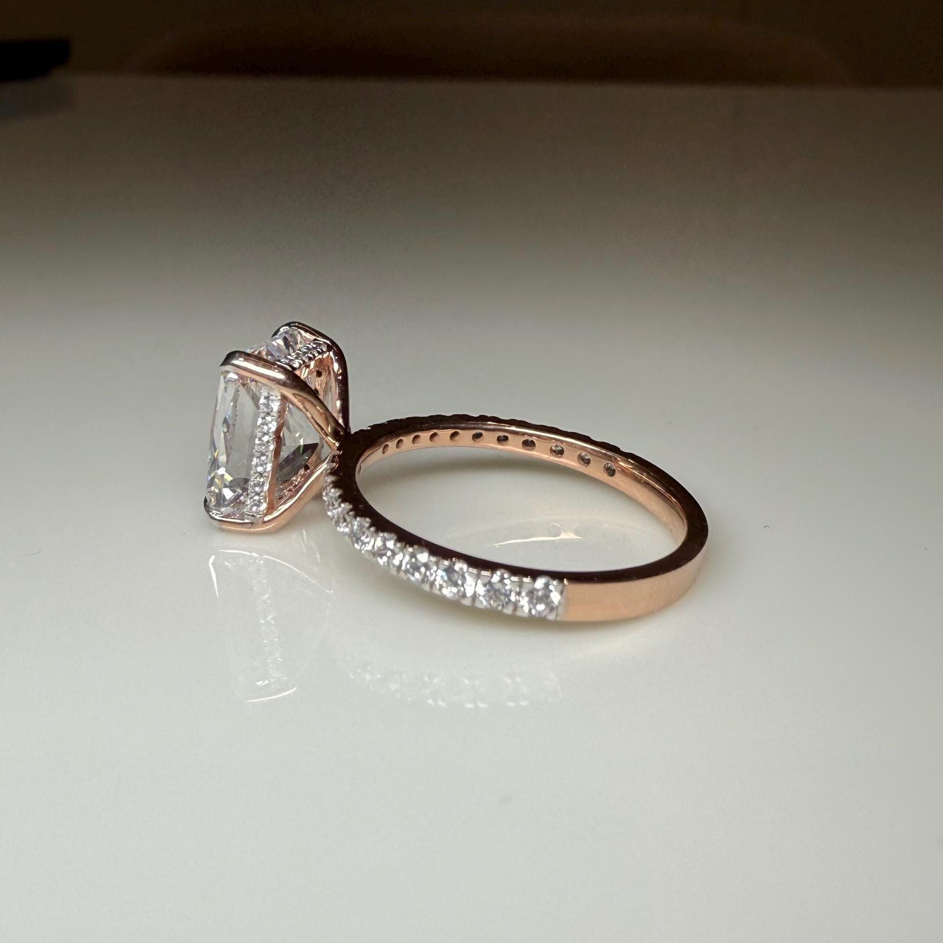 3.30ct Radiant Cut Lab Grown Diamond Engagement Ring | 14K Gold Hidden Halo