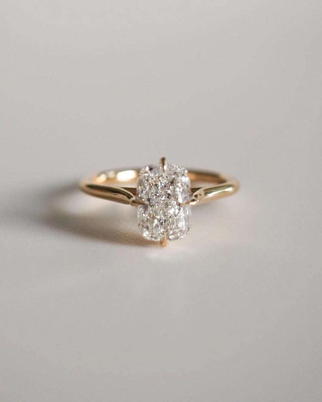 Elongated Cushion Cut Lab Grown Diamond Engagement Ring | 14K Gold Solitaire Ring | Modern Cushion Diamond Ring for Her