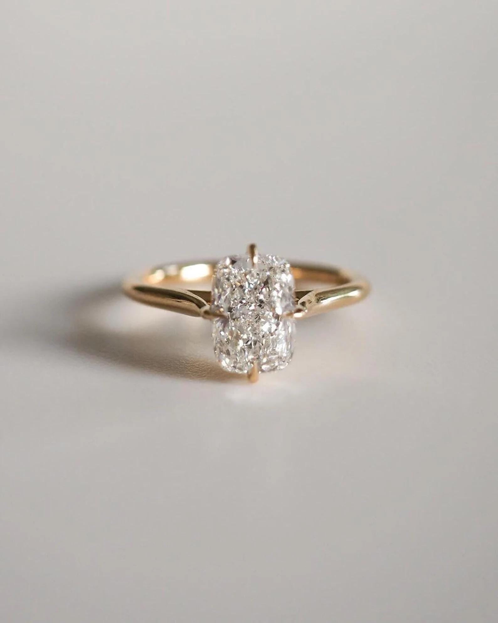 Elongated Cushion Cut Lab Grown Diamond Engagement Ring | 14K Gold Solitaire Ring | Modern Cushion Diamond Ring for Her