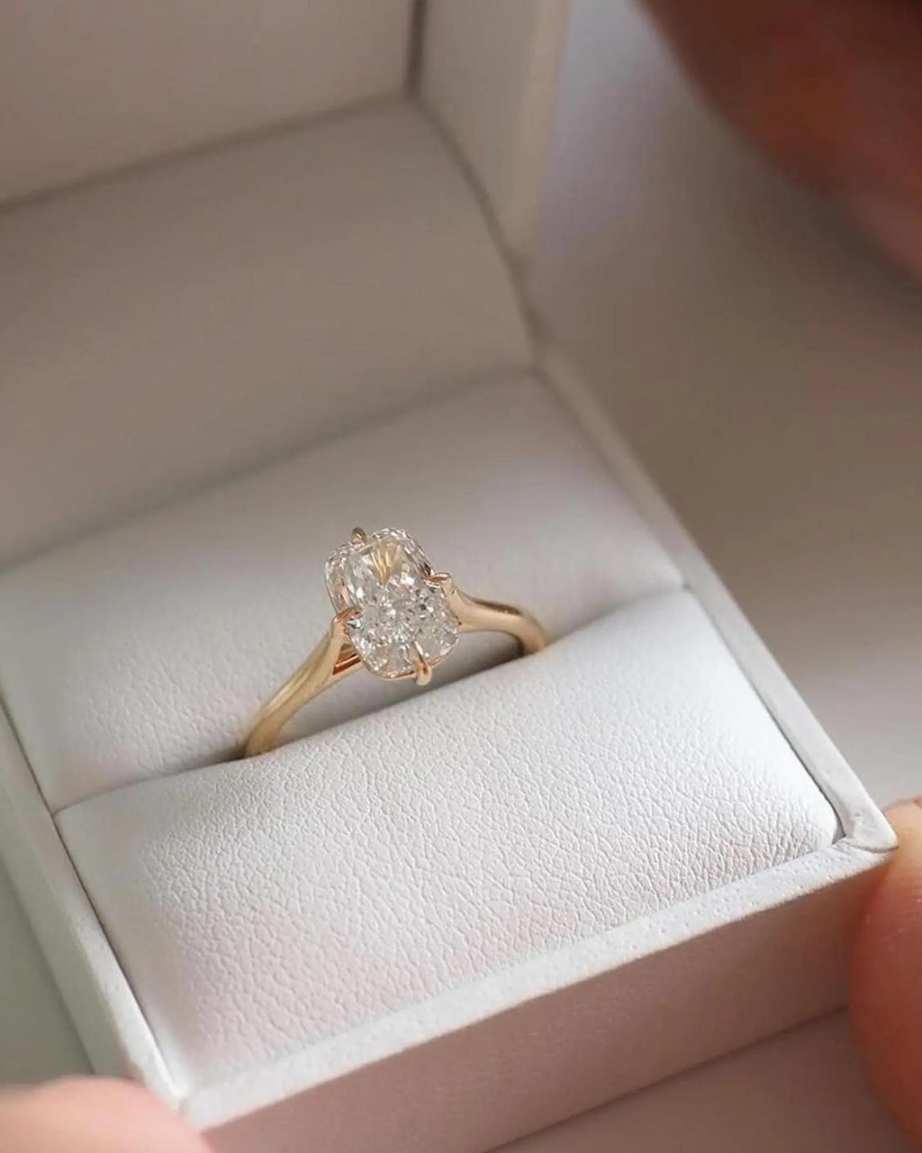 Elongated Cushion Cut Lab Grown Diamond Engagement Ring | 14K Gold Solitaire Ring | Modern Cushion Diamond Ring for Her