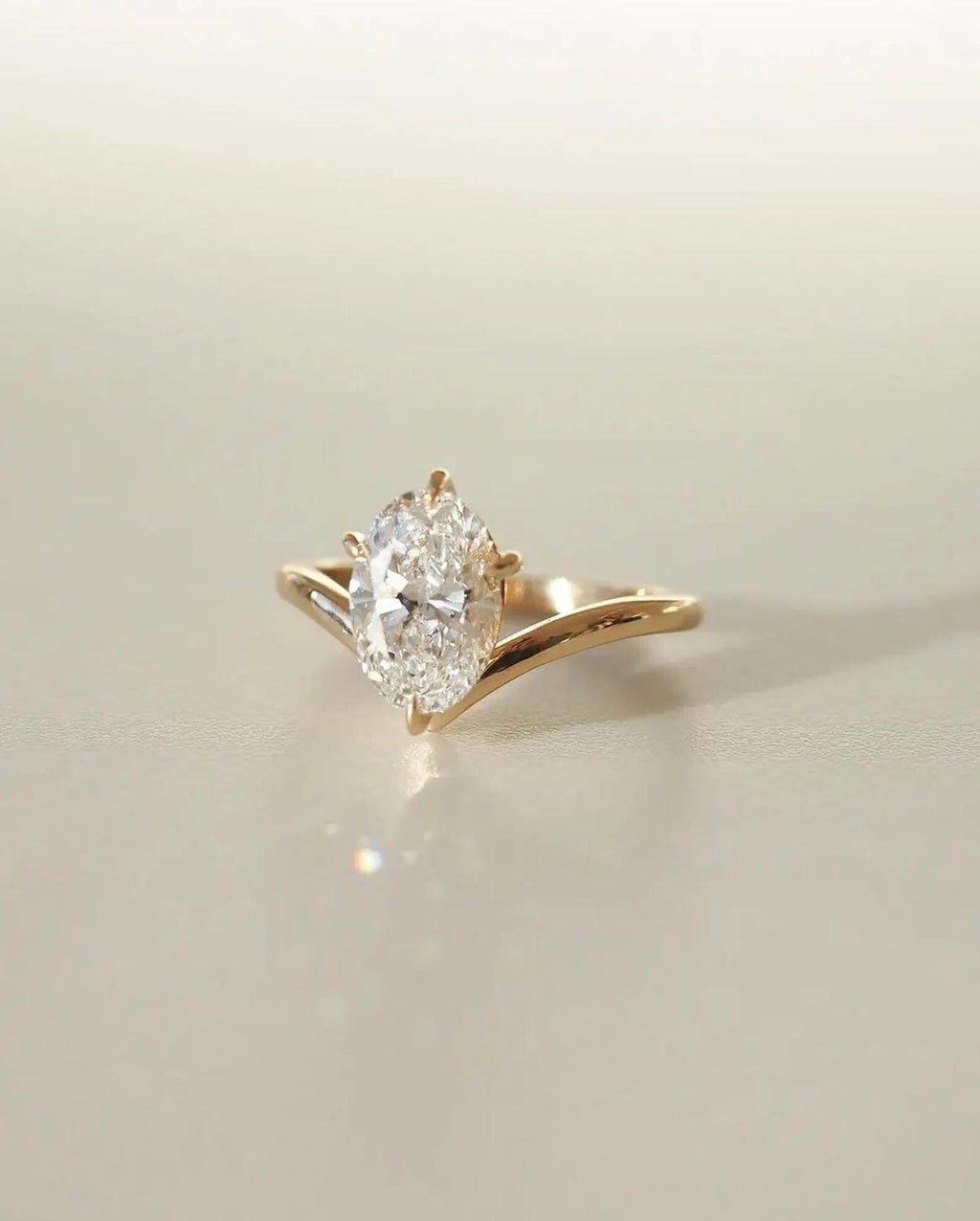 Oval Cut Lab Grown Diamond Engagement Ring | V Shape 14K Gold Chevron Solitaire Ring | Modern Minimal Bridal Ring