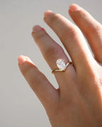 Oval Cut Lab Grown Diamond Engagement Ring | V Shape 14K Gold Chevron Solitaire Ring | Modern Minimal Bridal Ring