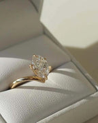 Oval Cut Lab Grown Diamond Engagement Ring | V Shape 14K Gold Chevron Solitaire Ring | Modern Minimal Bridal Ring