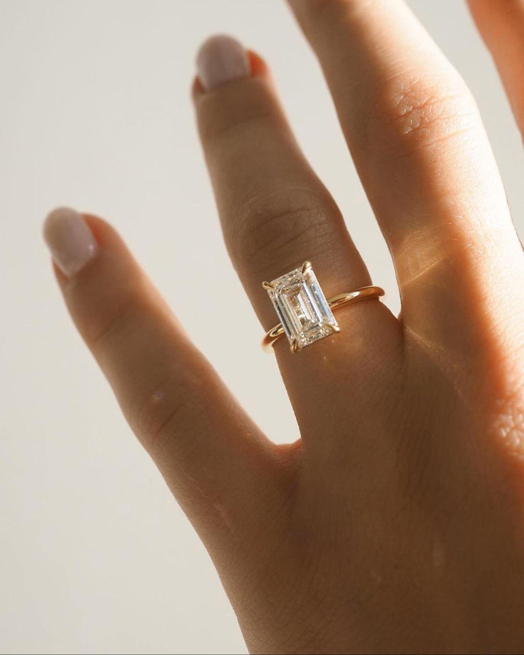 Emerald Cut Lab Grown Diamond Engagement Ring | 14K Gold Solitaire Ring | Minimalist Emerald Diamond Ring for Her
