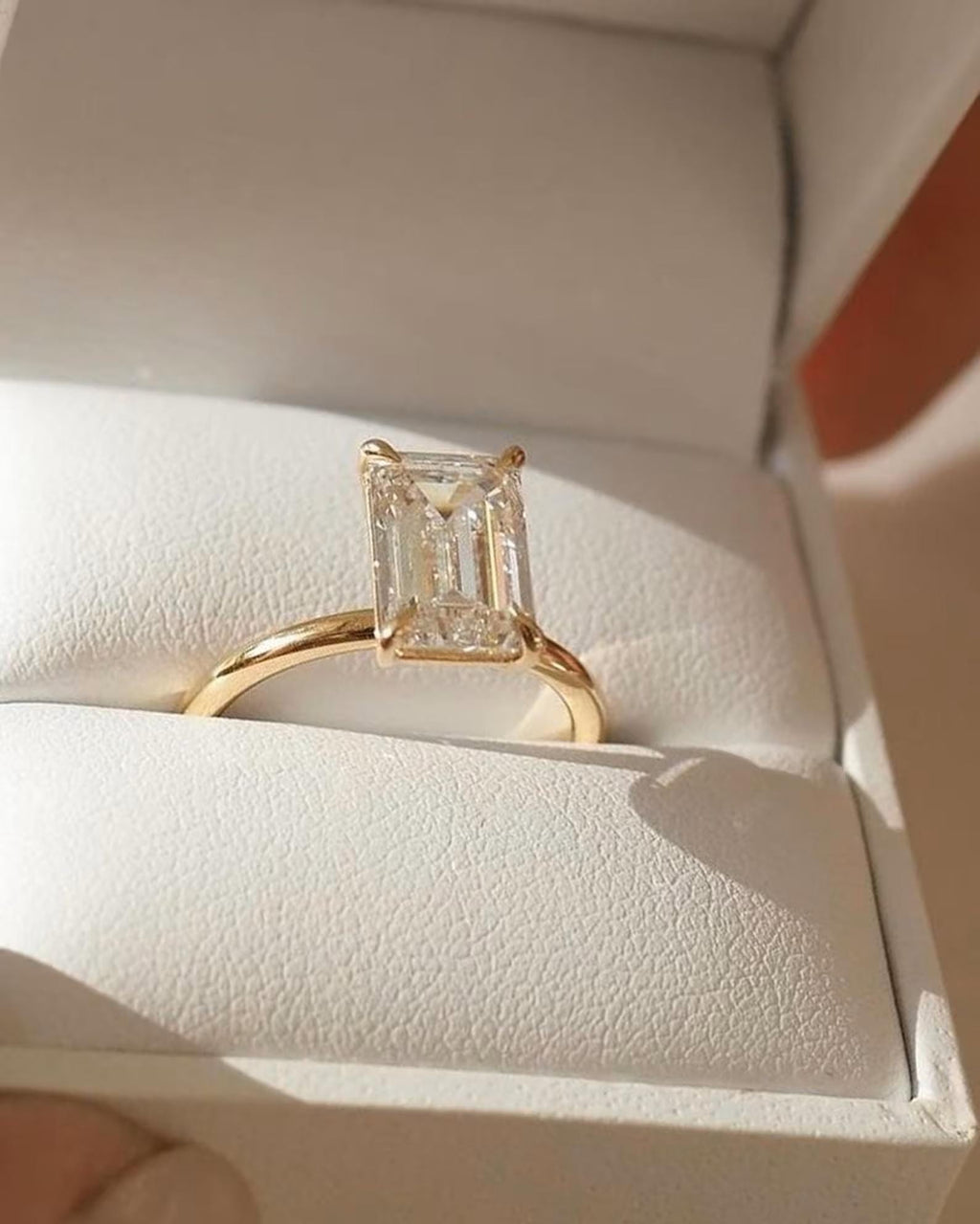 Emerald Cut Lab Grown Diamond Engagement Ring | 14K Gold Solitaire Ring | Minimalist Emerald Diamond Ring for Her
