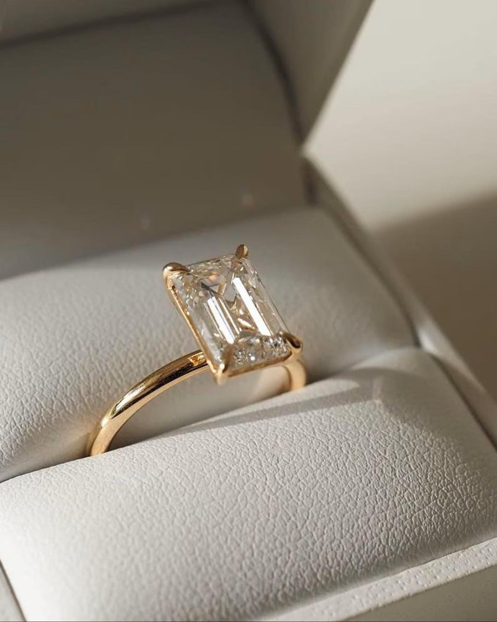 Emerald Cut Lab Grown Diamond Engagement Ring | 14K Gold Solitaire Ring | Minimalist Emerald Diamond Ring for Her