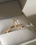 Emerald Cut Lab Grown Diamond Engagement Ring | 14K Gold Solitaire Ring | Minimalist Emerald Diamond Ring for Her