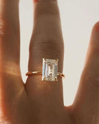 Emerald Cut Lab Grown Diamond Engagement Ring | 14K Gold Solitaire Ring | Minimalist Emerald Diamond Ring for Her