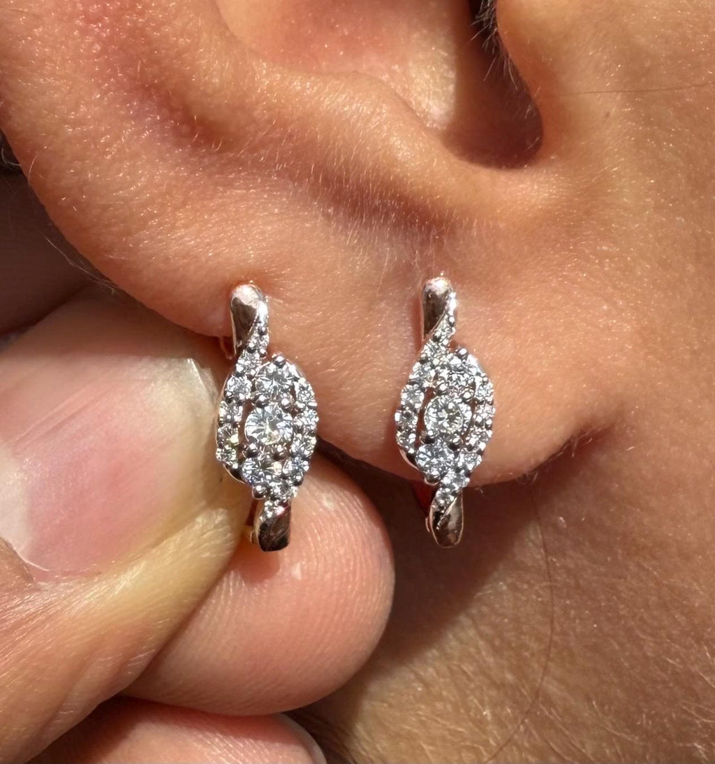 14K Gold Lab Grown Diamond Huggie Earrings | Halo Hoops