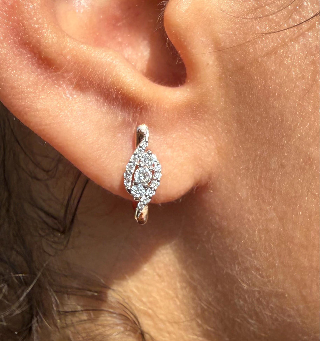 14K Gold Lab Grown Diamond Huggie Earrings | Halo Hoops