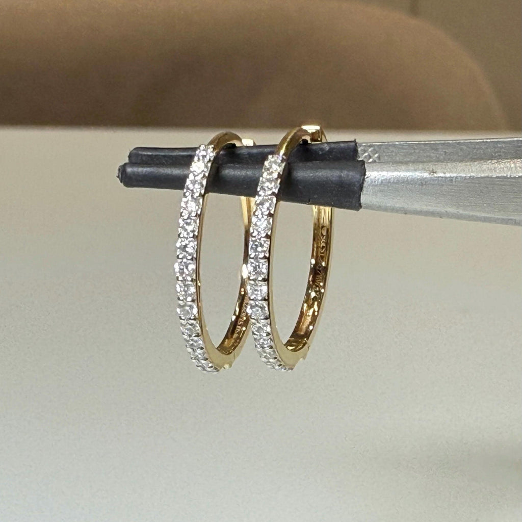 14K Gold Lab Grown Diamond Huggie Earrings | Pavé Hoop Pair