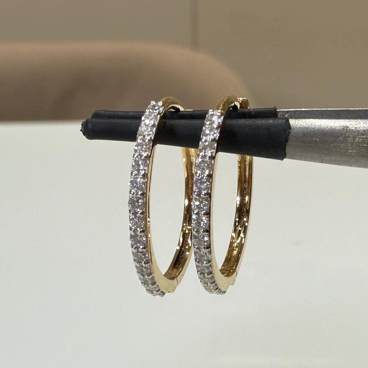 14K Gold Lab Grown Diamond Huggie Earrings | Pavé Hoop Pair