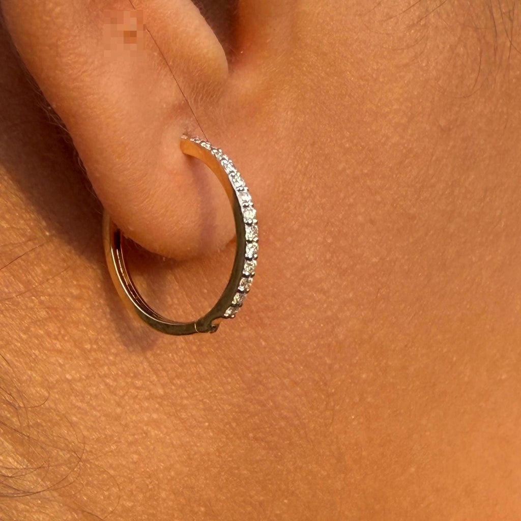 14K Gold Lab Grown Diamond Huggie Earrings | Pavé Hoop Pair