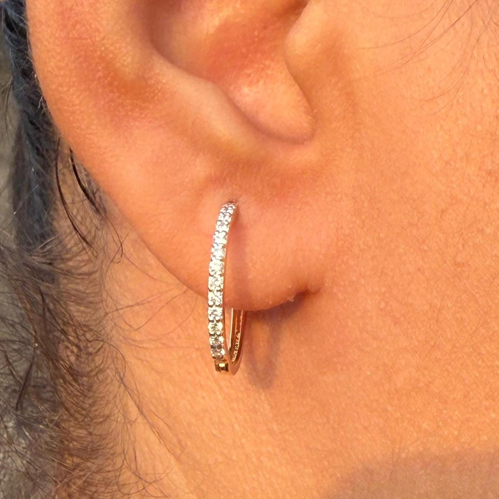 14K Gold Lab Grown Diamond Huggie Earrings | Pavé Hoop Pair