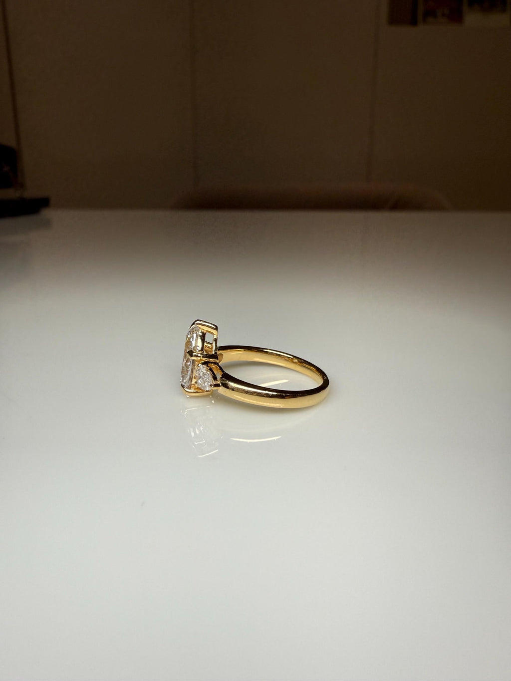 Pear Cut IGI Lab Grown Diamond Ring | 14K Gold Three Stone Engagement