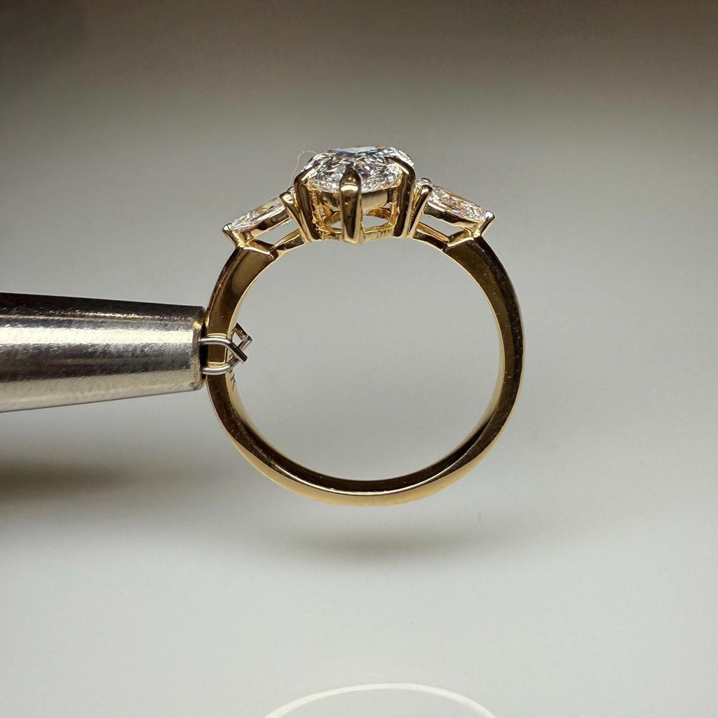 Pear Cut IGI Lab Grown Diamond Ring | 14K Gold Three Stone Engagement