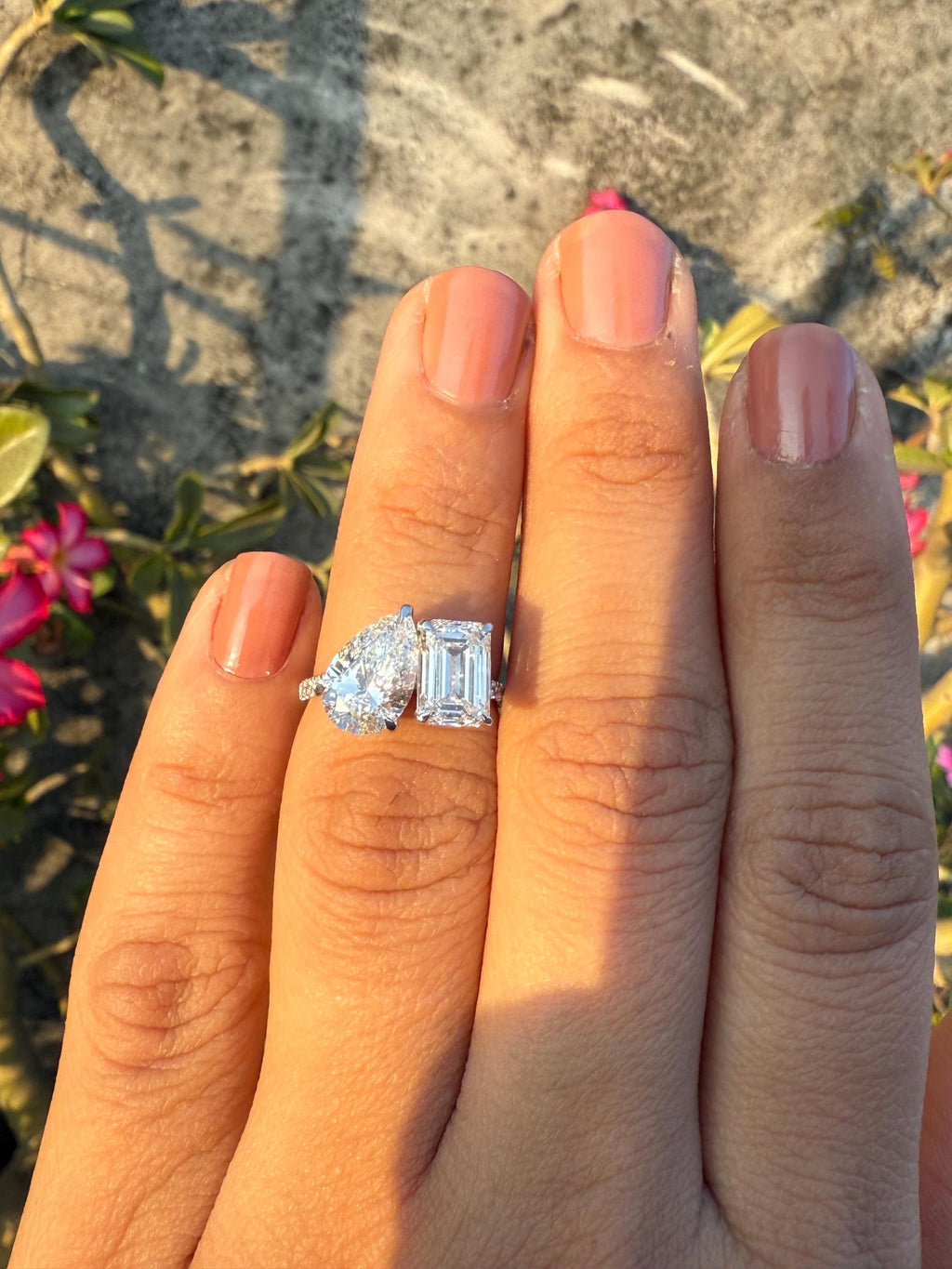 Lab Grown Diamond Toi et Moi Ring | 14K Gold Pear & Emerald Cut