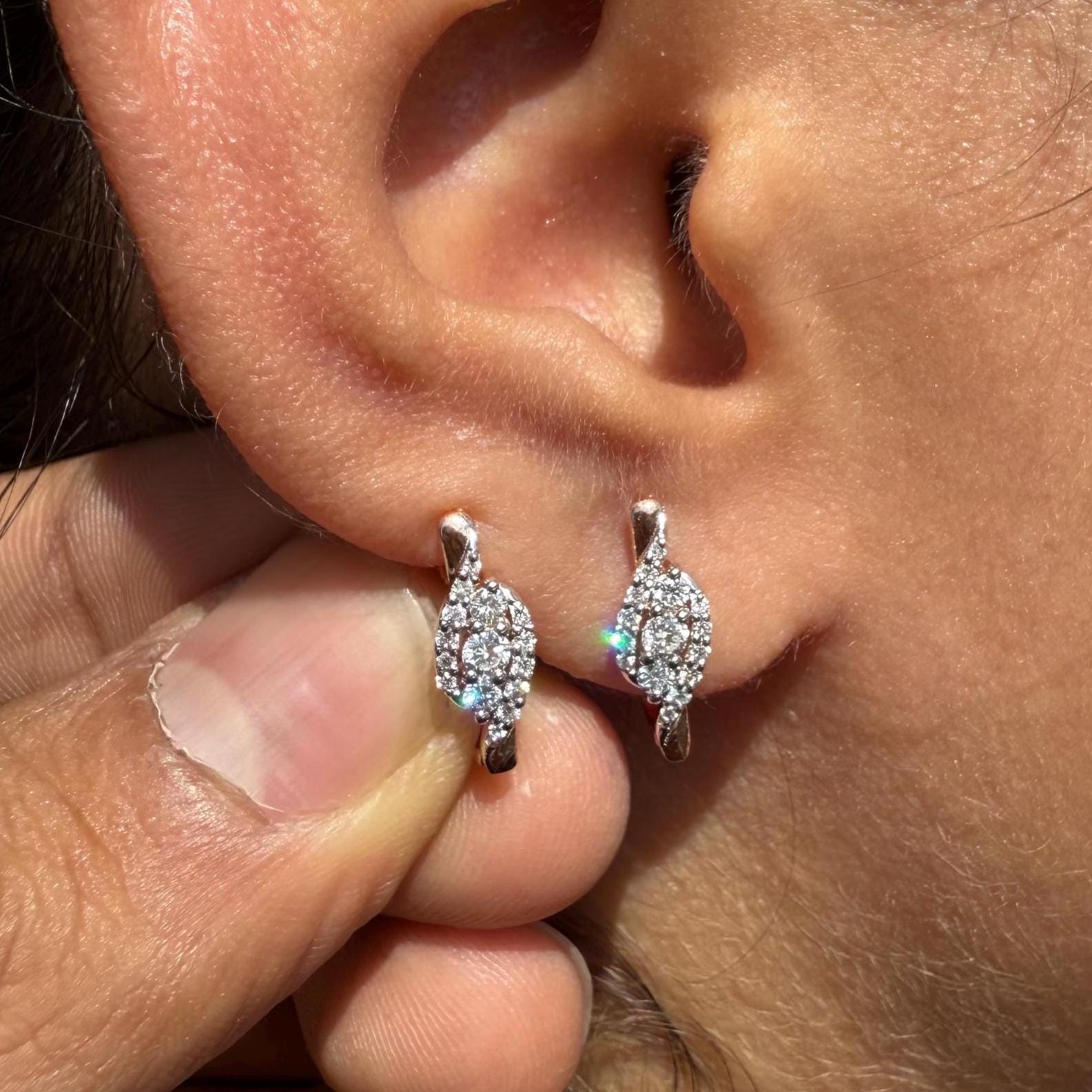 14K Gold Lab Grown Diamond Huggie Earrings | Halo Hoops