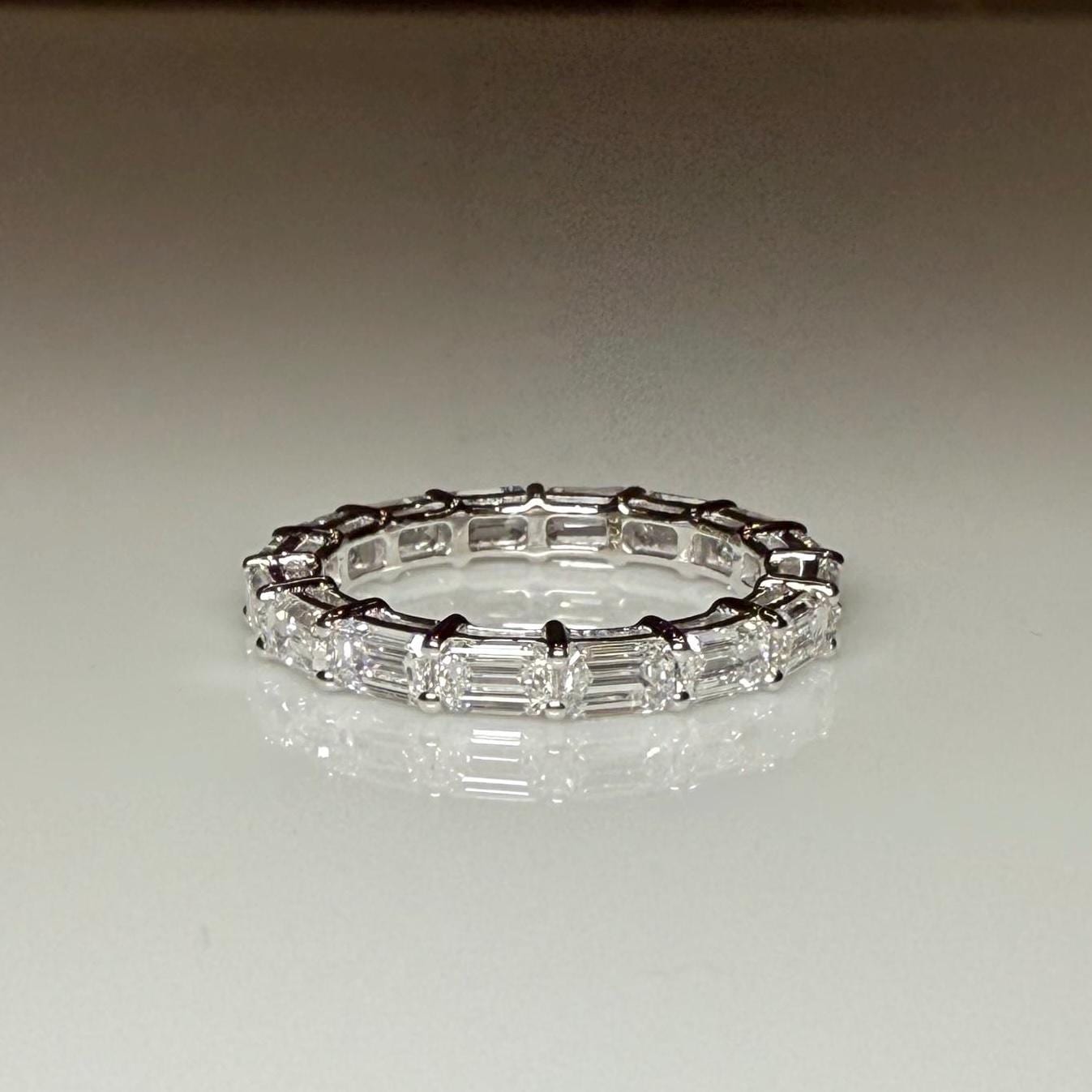 Emerald Cut Lab Grown Diamond Band: 14K Solid Gold Eternity Ring, 3CTW SGL Certified