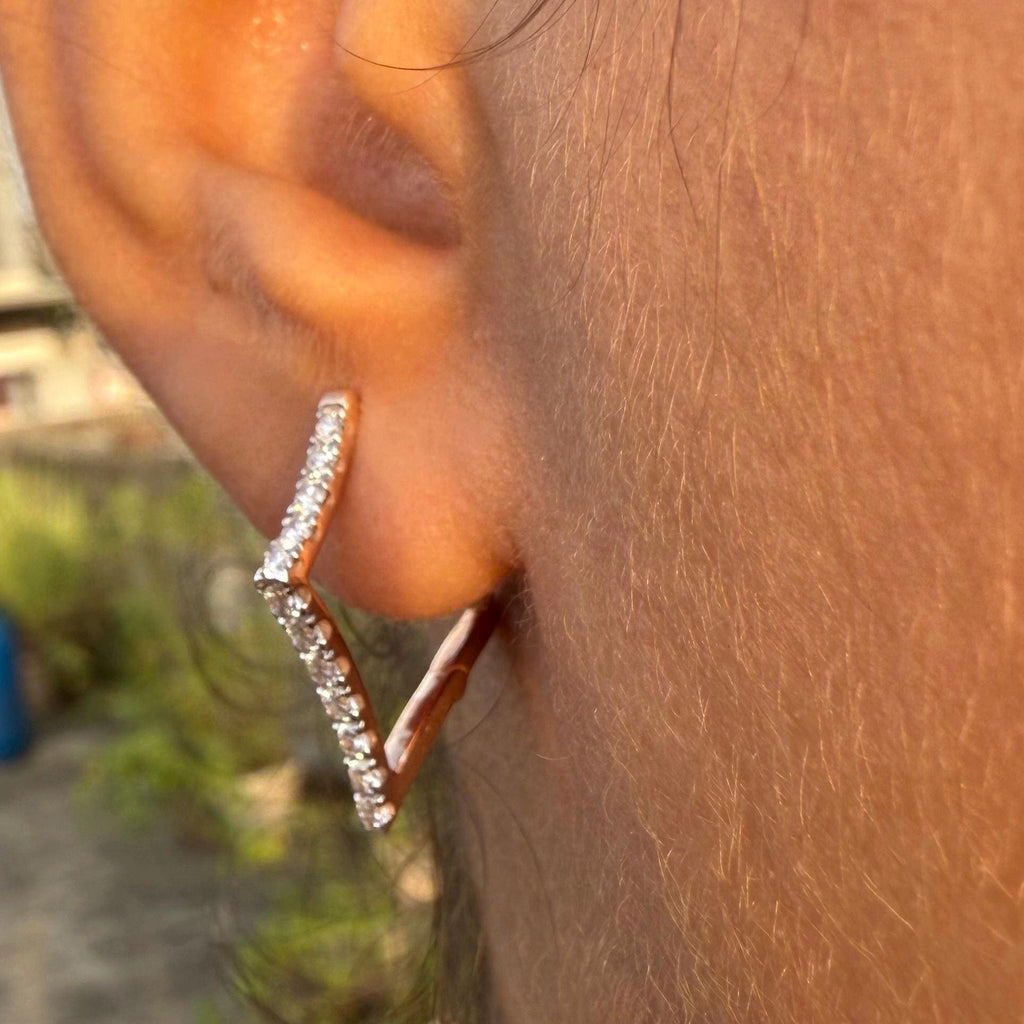 14K Gold Lab Grown Diamond Huggie Earrings: Geometric Dangle Hoops